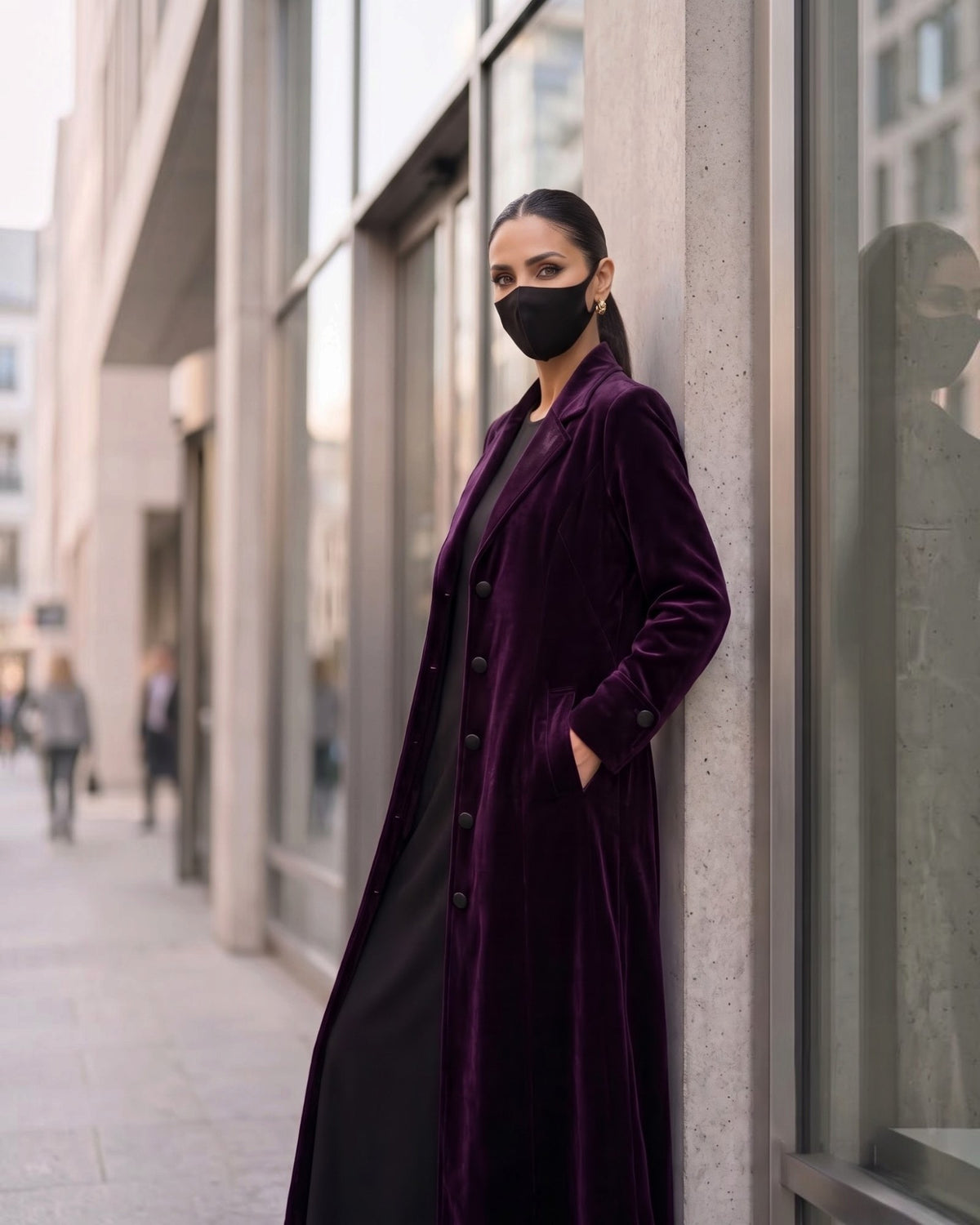 Longline Velvet Coat Abaya with Lapel Collar