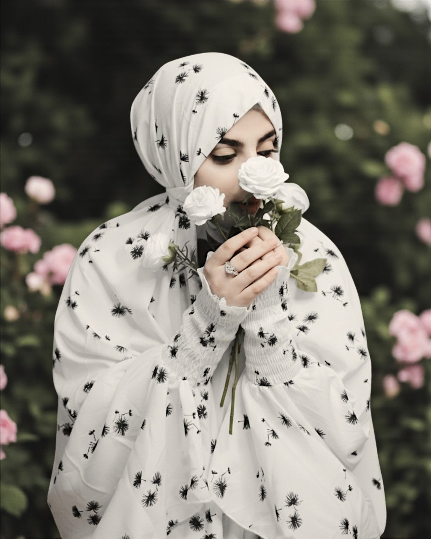 Printed Khimar With Smocked| Elasticated Sleeves