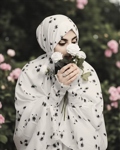 Printed Khimar With Smocked| Elasticated Sleeves