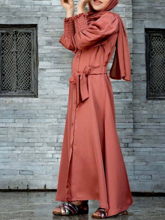 Front Open Abaya in Premium Firdaus Fabric For Kids | Smocky Sleeves