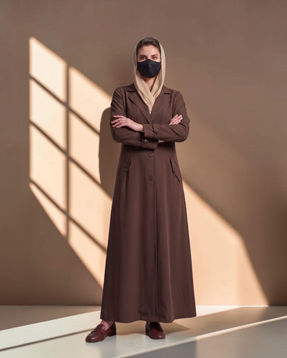 Executive Abaya Coat with Structured Shoulders (Brown)