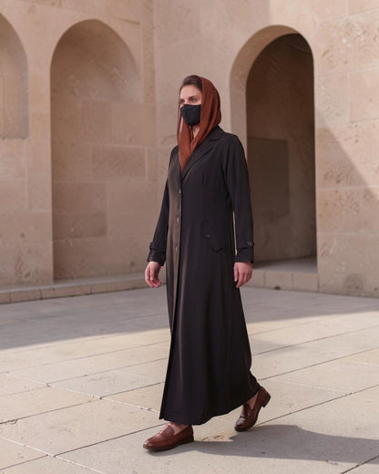 Executive Abaya Coat with Structured Shoulders (Black)