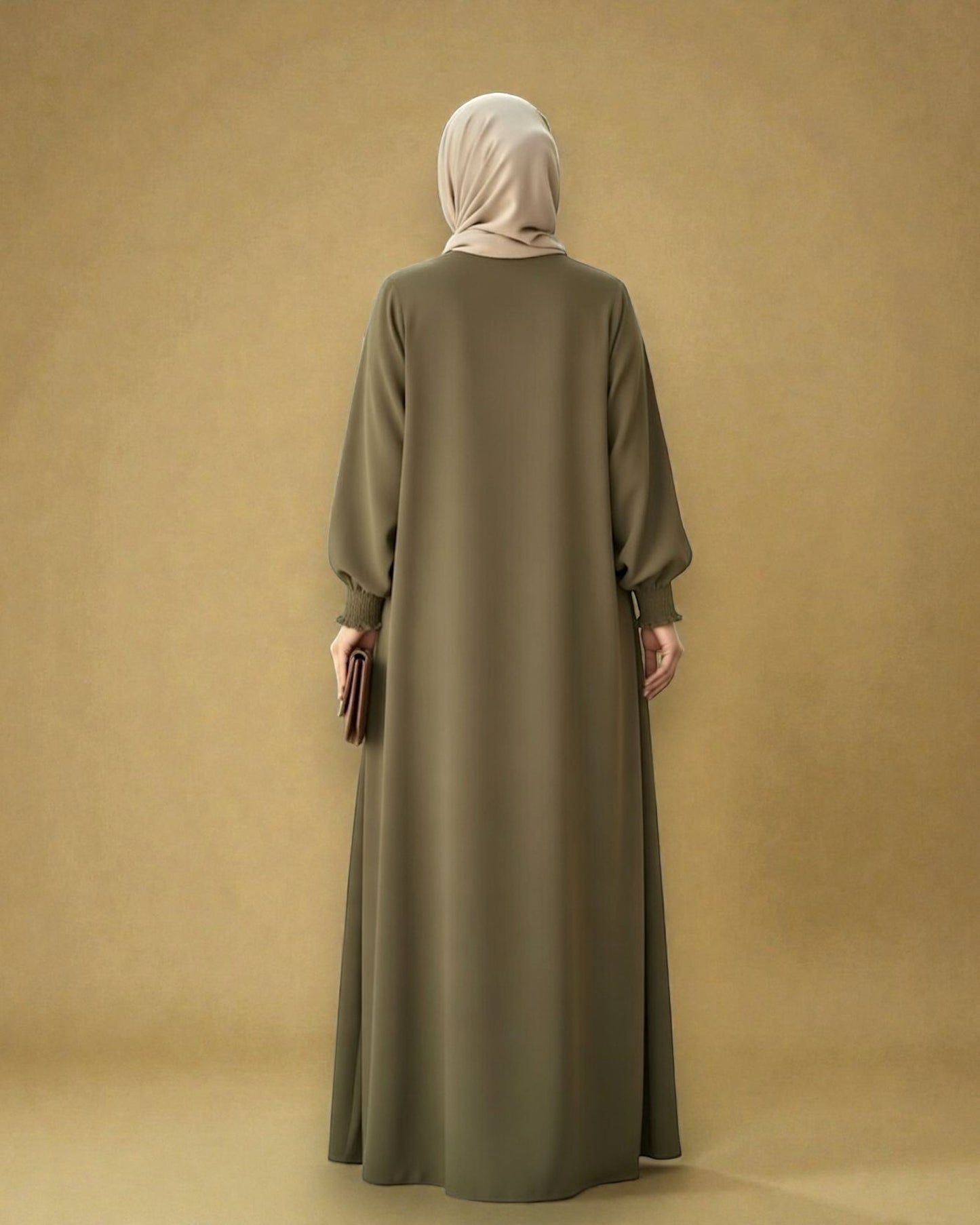 Front Open Abaya with Zipper Opening, Umbrella Flare and Matching Belt