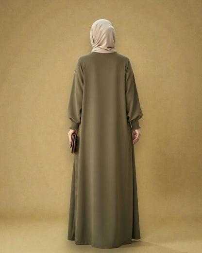 Front Open Abaya with Zipper Opening, Umbrella Flare and Matching Belt
