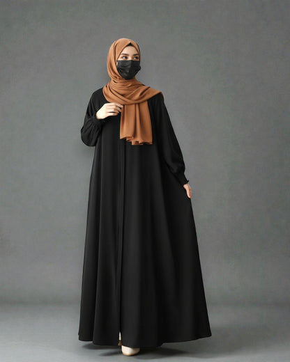 Front Open Abaya with Zipper Opening, Umbrella Flare and Matching Belt
