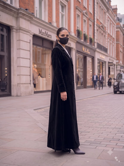 Tailored Long Velvet Abaya Coat