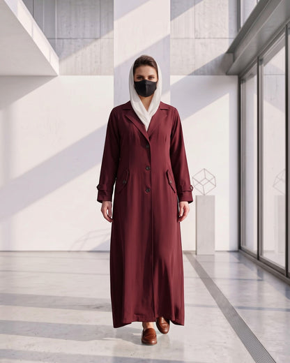 Executive Abaya Coat with Structured Shoulders (Maroon)