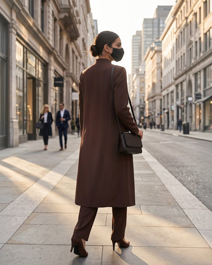Business Suit for Women with Coat-Style Top | Optional Trouser & Hijab | Brown