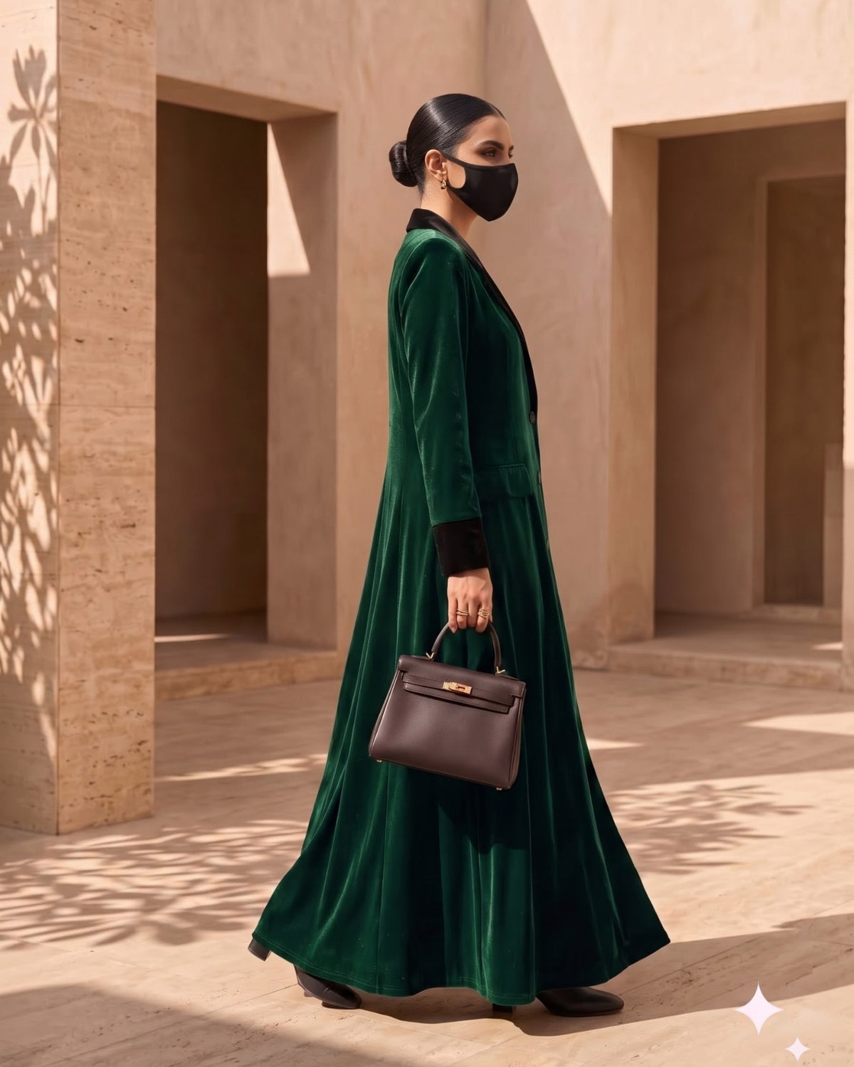 Trending Velvet Coat Abaya with Contrast Lapels