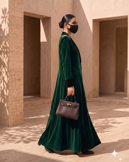 Trending Velvet Coat Abaya with Contrast Lapels