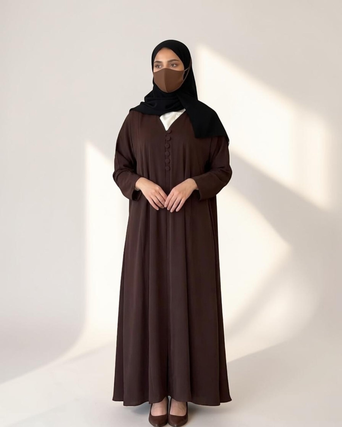 Mahram Brown Daily Wear Abaya with V Neck