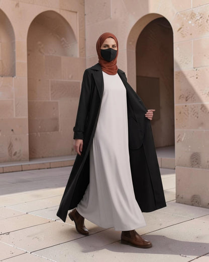 Executive Abaya Coat with Structured Shoulders (Black)