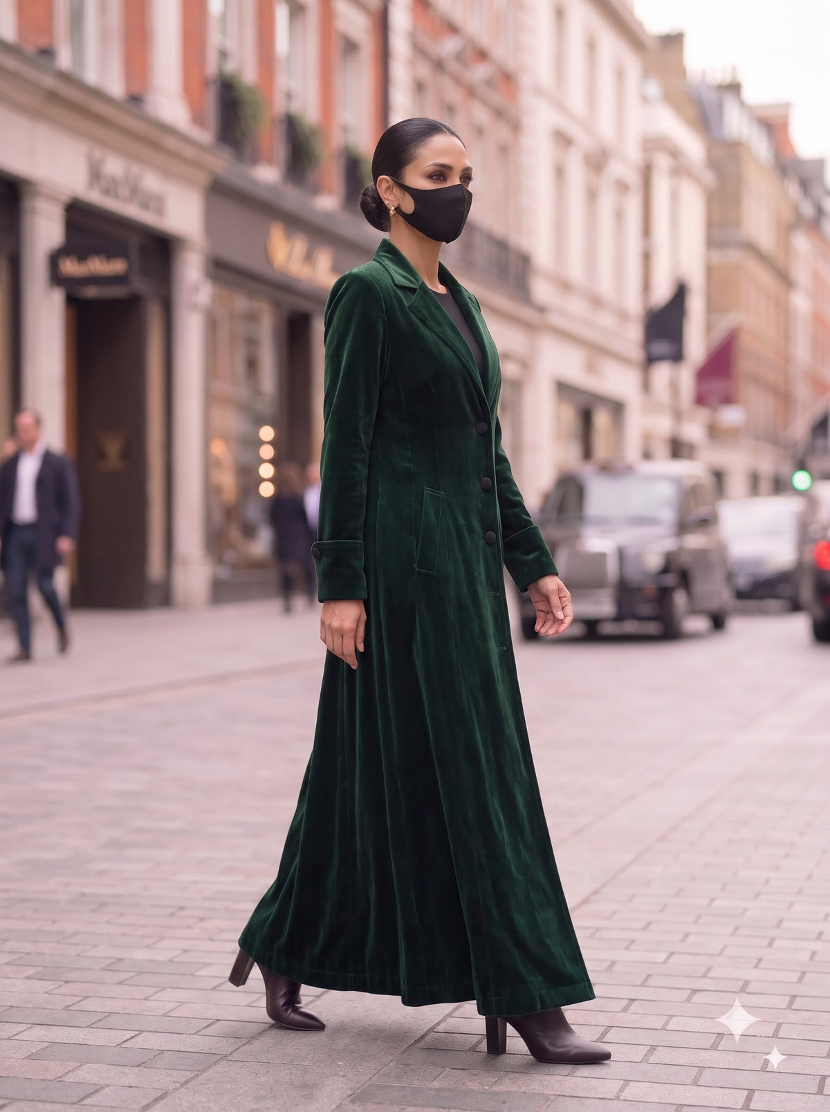 Tailored Velvet Coat Abaya with Lapel Collar