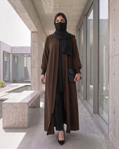 Front Open Abaya with Zipper Opening, Umbrella Flare and Matching Belt