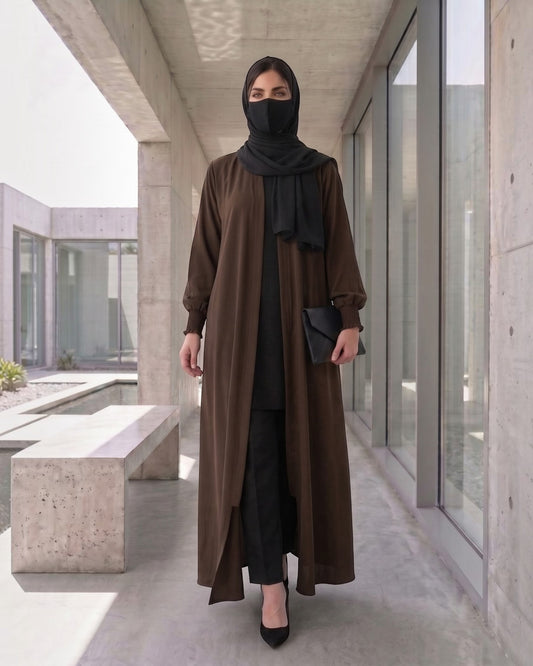 Front Open Abaya with Zipper Opening, Umbrella Flare and Matching Belt