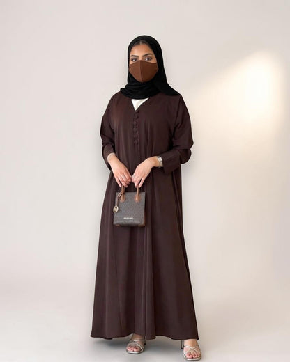 Mahram Brown Daily Wear Abaya with V Neck