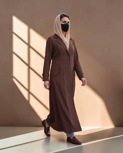 Executive Abaya Coat with Structured Shoulders (Brown)