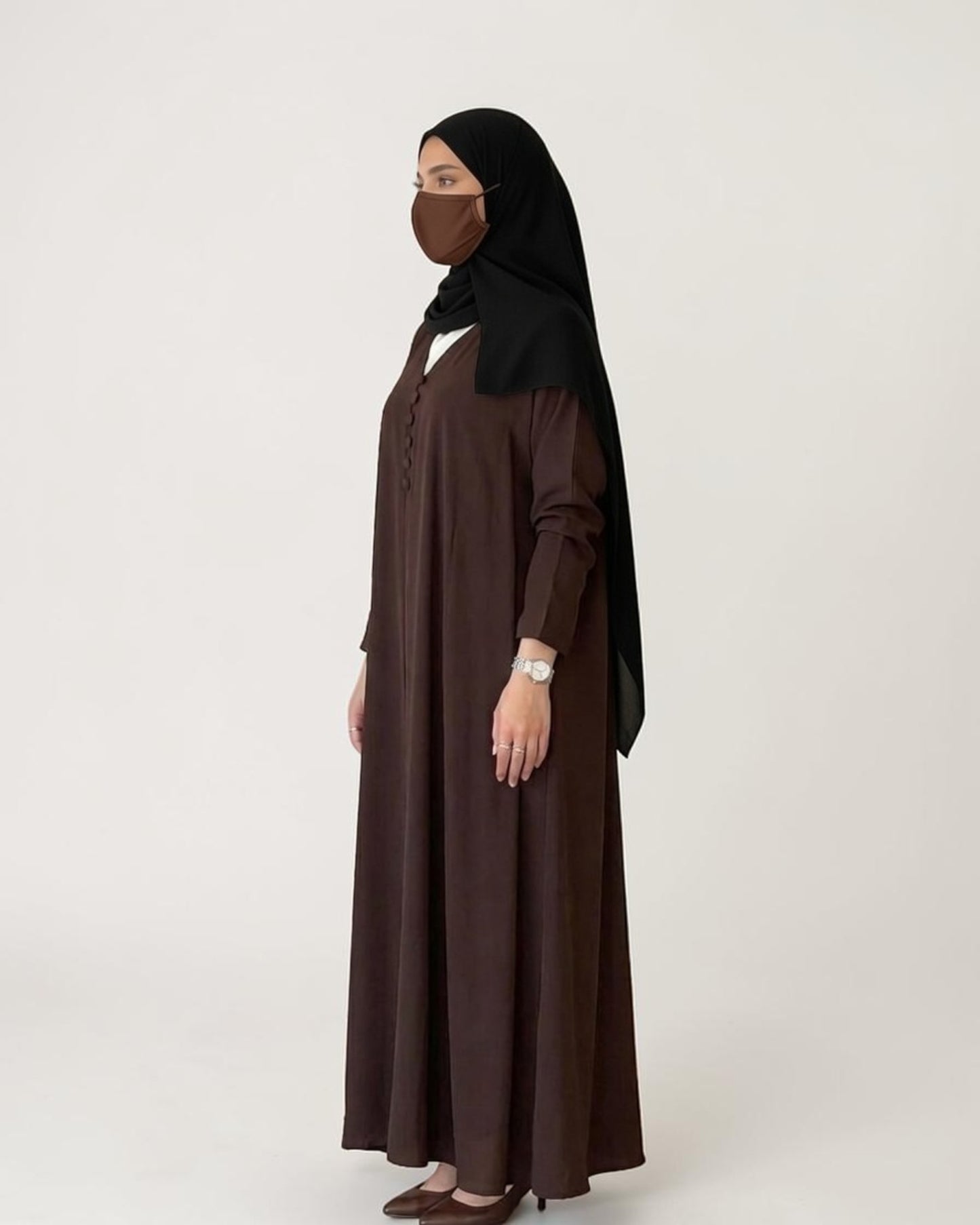 Mahram Brown Daily Wear Abaya with V Neck