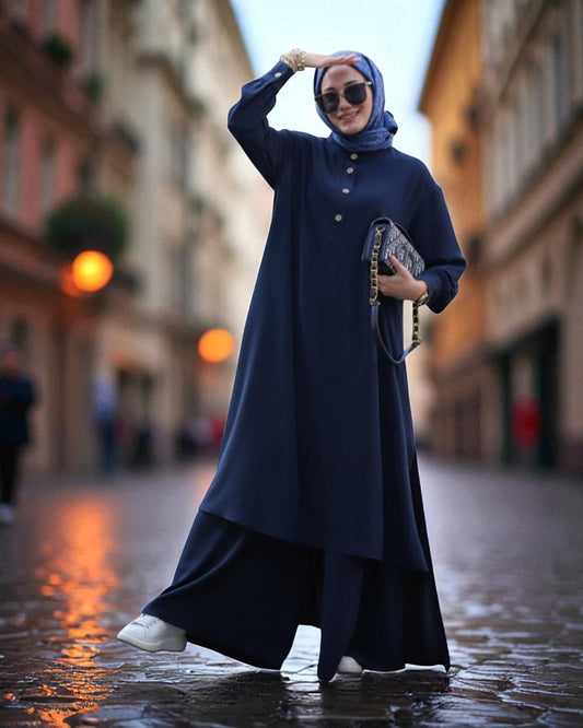 Co-ord Abaya Set for Women Ð Firdaus Fabric with Wide Palazzo & Tunic