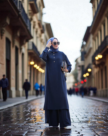 Co-ord Abaya Set for Women Ð Firdaus Fabric with Wide Palazzo & Tunic