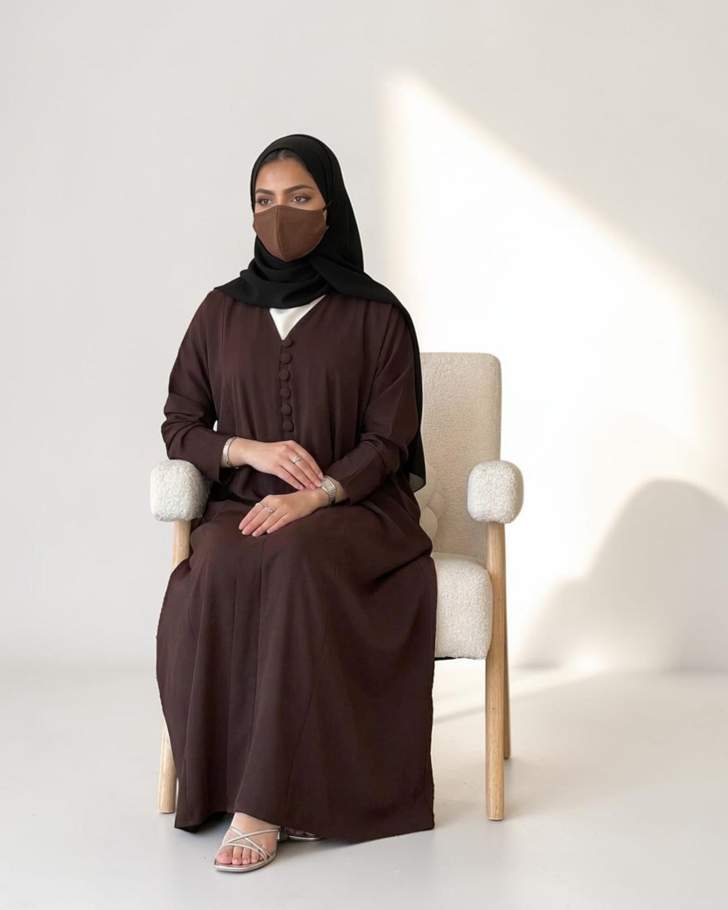 Mahram Brown Daily Wear Abaya with V Neck