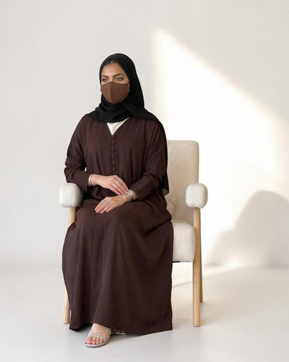 Mahram Brown Daily Wear Abaya with V Neck