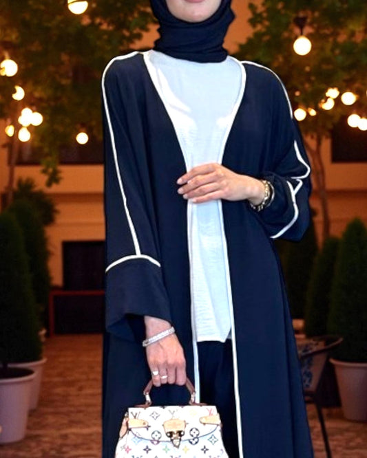 Elegant Navy Blue Co-Ord Abaya Set with Palazzo Pants