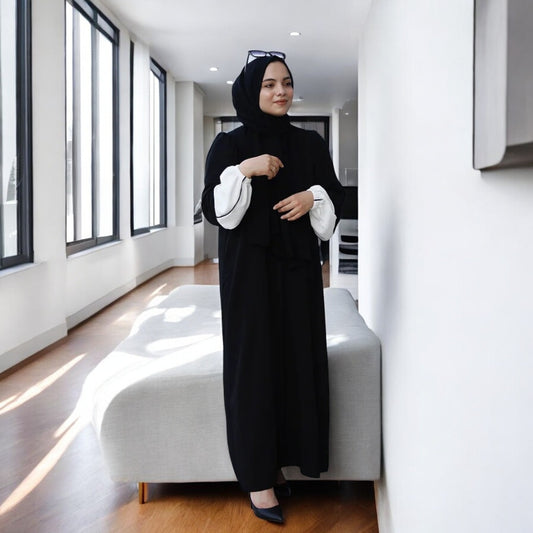 Elegant Black Abaya with Contrast Sleeves