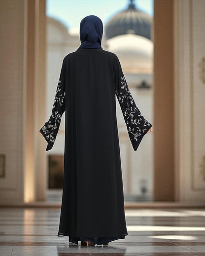 Embellished Black Diamond Georgette Abaya Dress with Firdaus Inner