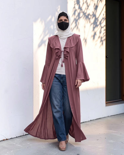 Ruffle Yoke Cardigan Abaya with Statement Bell Sleeves