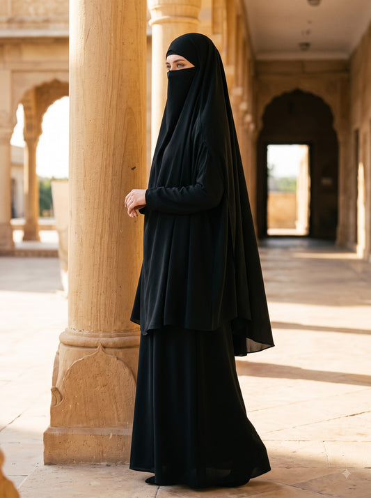 Abaya Khimar Set with Adjustable Tie-Back Face Cover