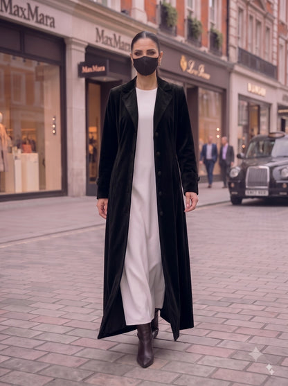 Tailored Long Velvet Abaya Coat