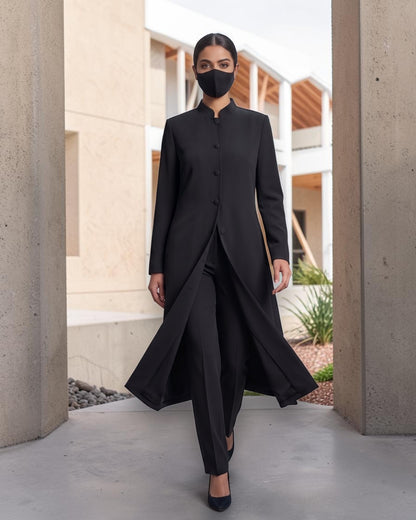 Business Suit for Women with Coat-Style Top | Optional Trouser & Hijab | Black