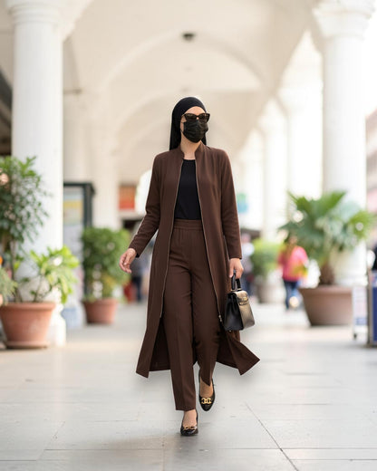 Modest Workwear Long Top with Hijab | Optional Pant | Brown