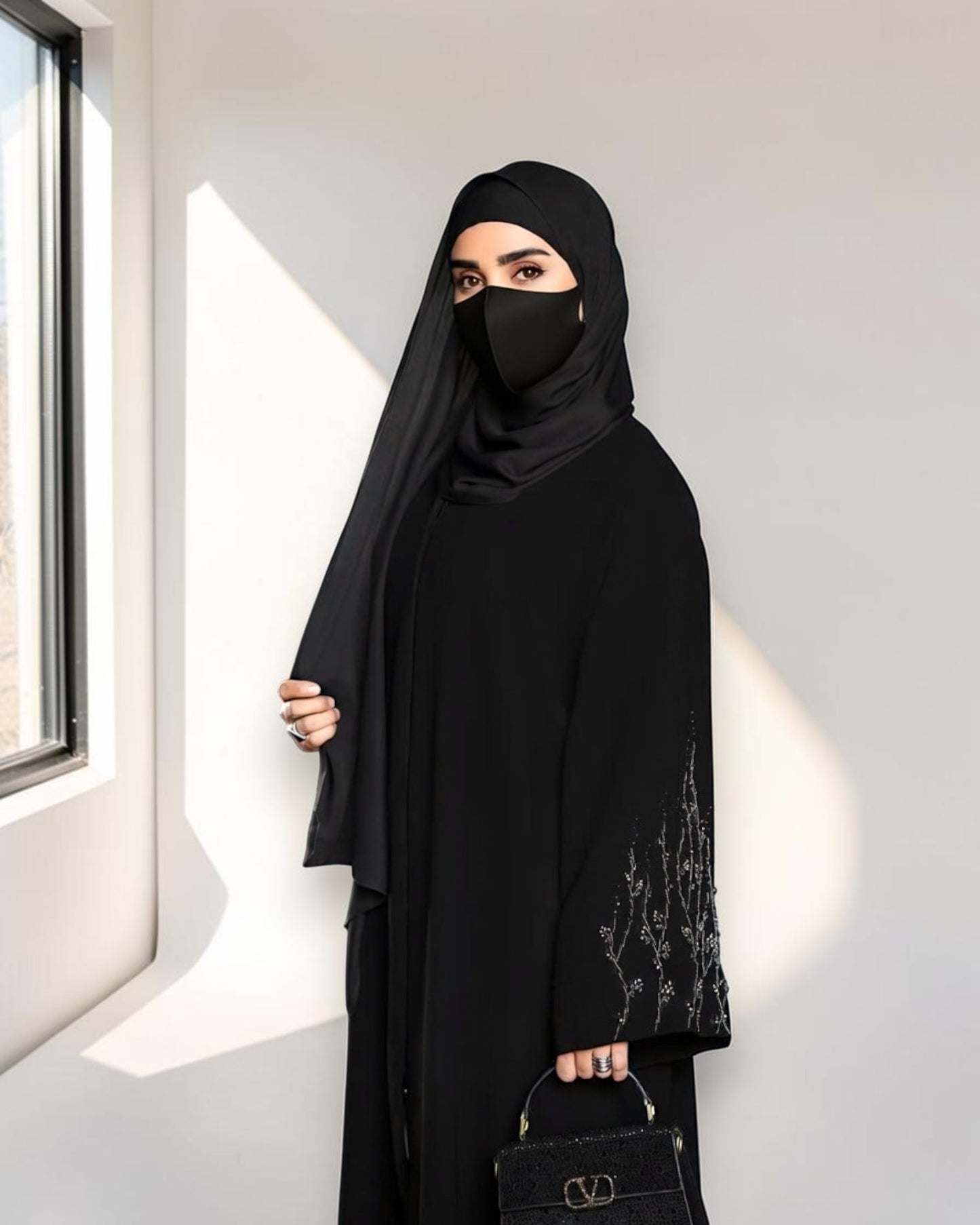 Mahram Black Party Wear Abaya with Handwork
