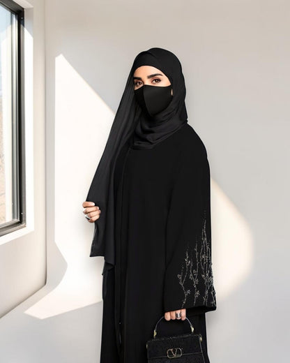 Mahram Black Party Wear Abaya with Handwork