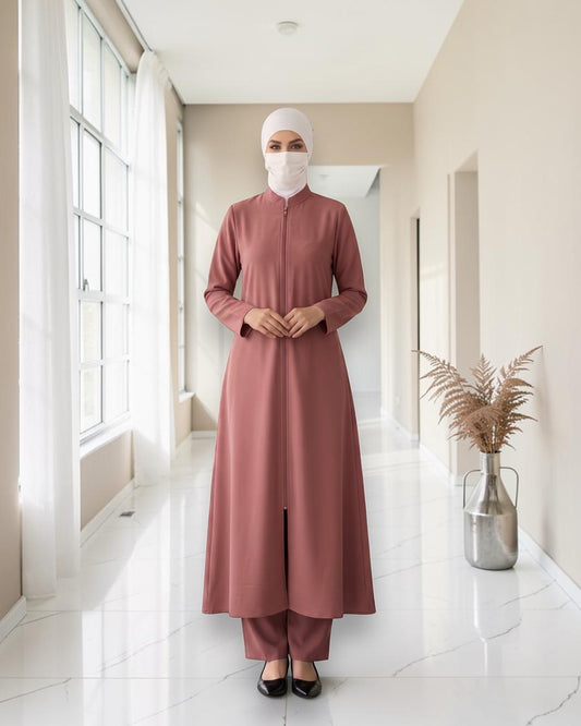 Modest Workwear Long Top with Hijab | Optional Pant |Puce Pink