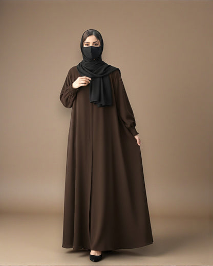 Front Open Abaya with Zipper Opening, Umbrella Flare and Matching Belt