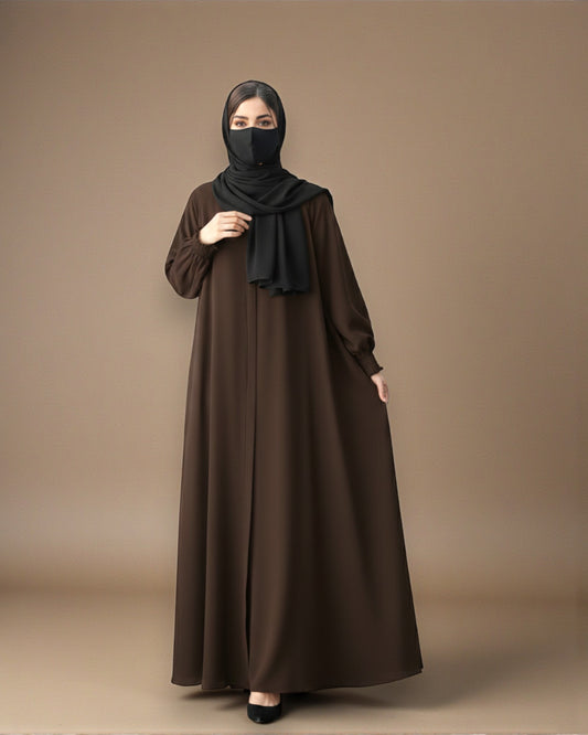 Front Open Abaya with Zipper Opening, Umbrella Flare and Matching Belt
