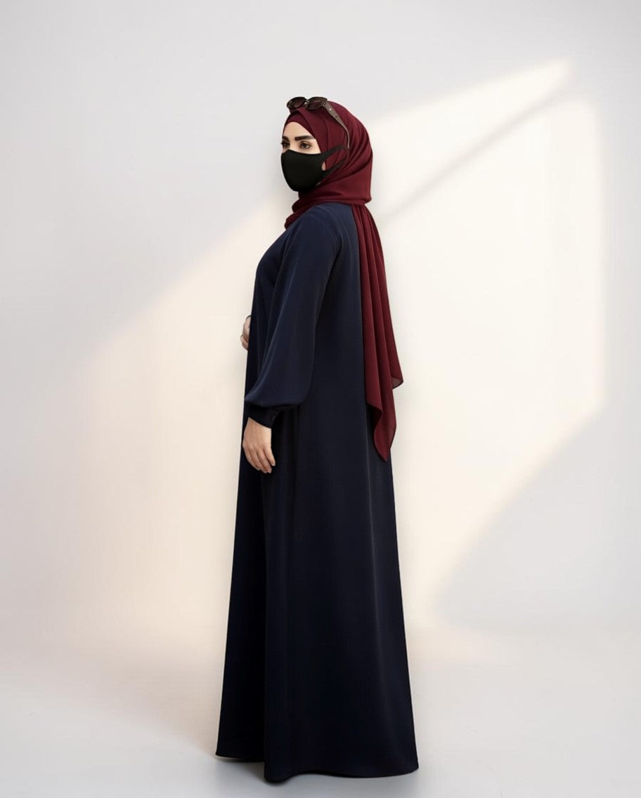 Blue Abaya for Women with Mandarin Collar