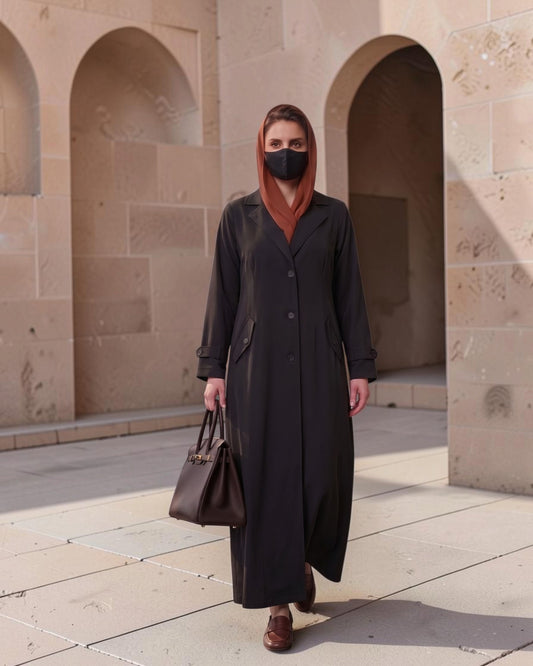 Executive Abaya Coat with Structured Shoulders (Black)