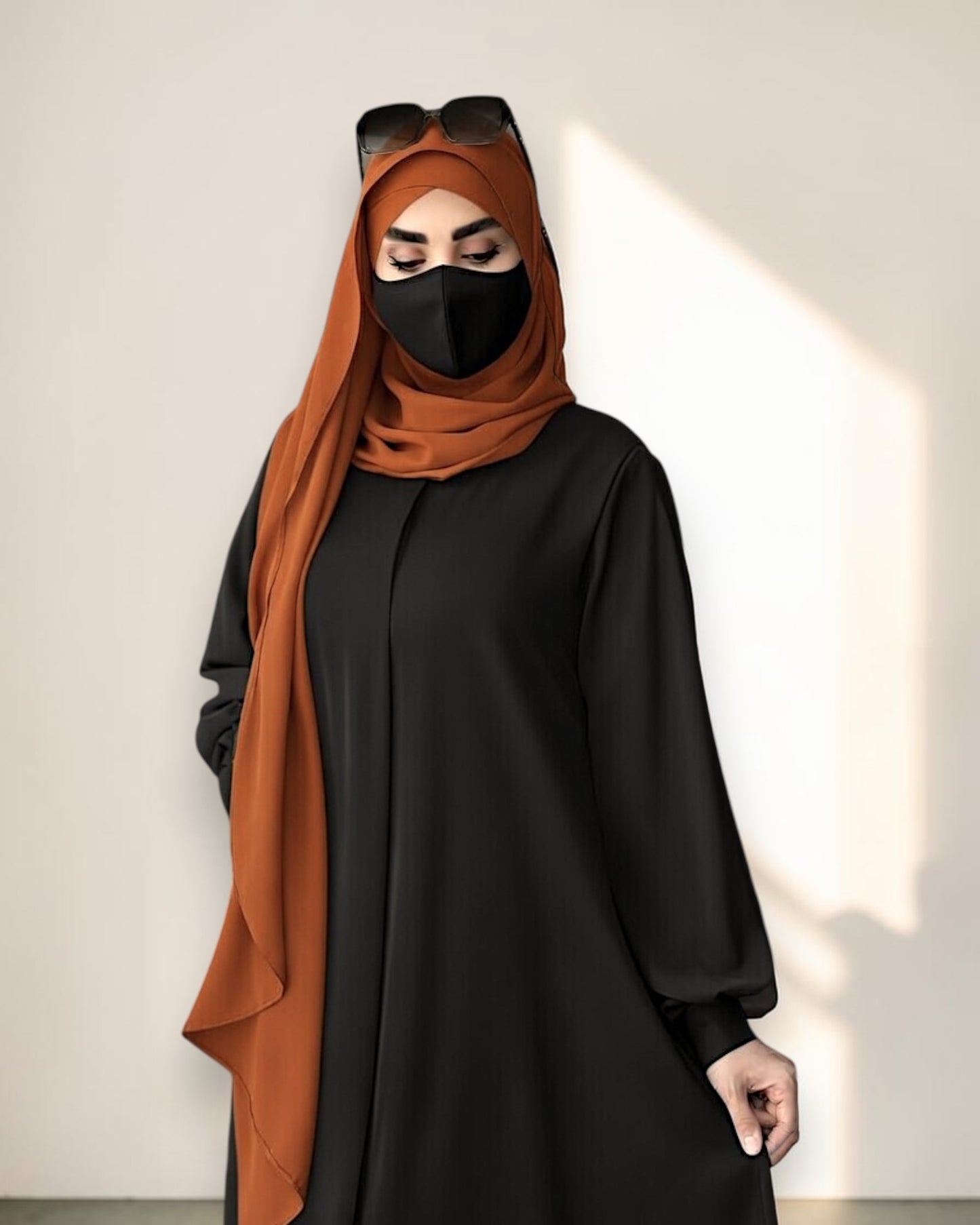 Black Abaya for Women with Rust Hijab