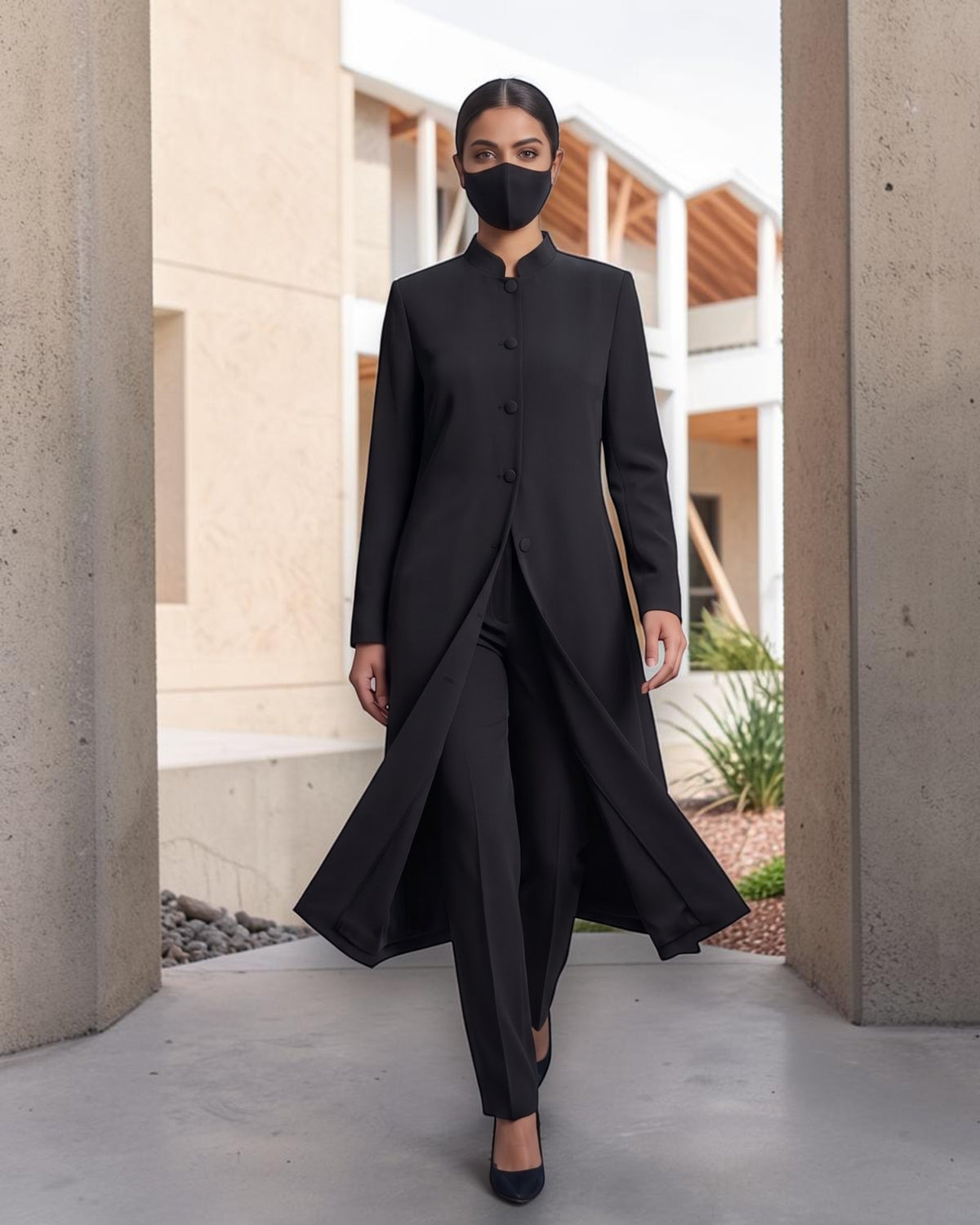Business Suit for Women with Coat-Style Top | Optional Trouser & Hijab | Black