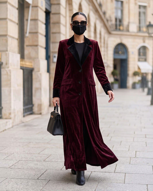 Executive Contrast Velvet Abaya Coat