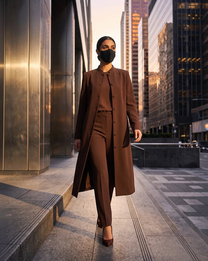 Business Suit for Women with Coat-Style Top | Optional Trouser & Hijab | Brown