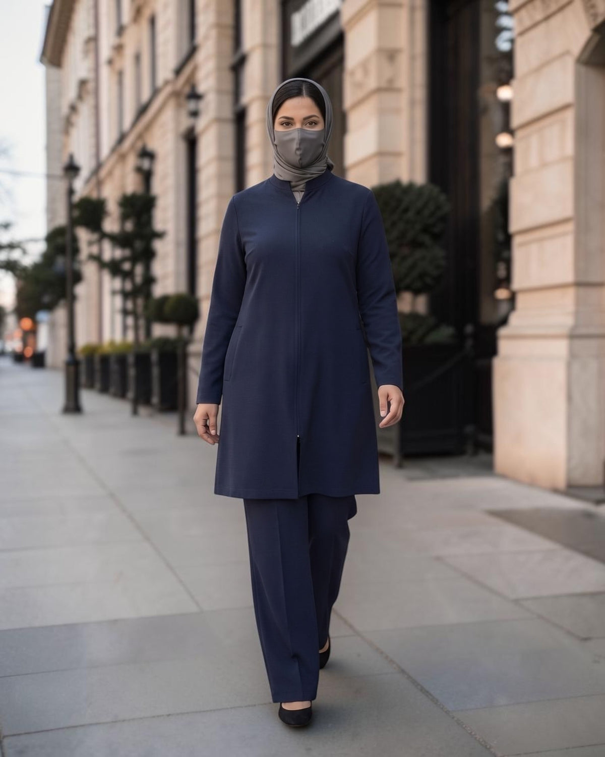 2-Piece Modest Co-Ord Set with Zipper Top & Elasticated Trousers | Optional Hijab