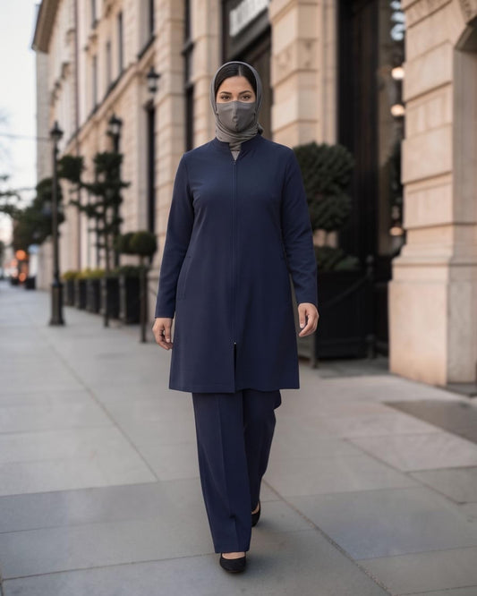 2-Piece Modest Co-Ord Set with Zipper Top & Elasticated Trousers | Optional Hijab
