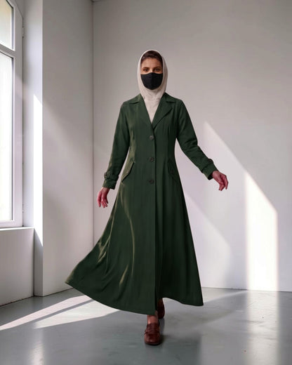 Executive Abaya Coat with Structured Shoulders (Hunter Green)