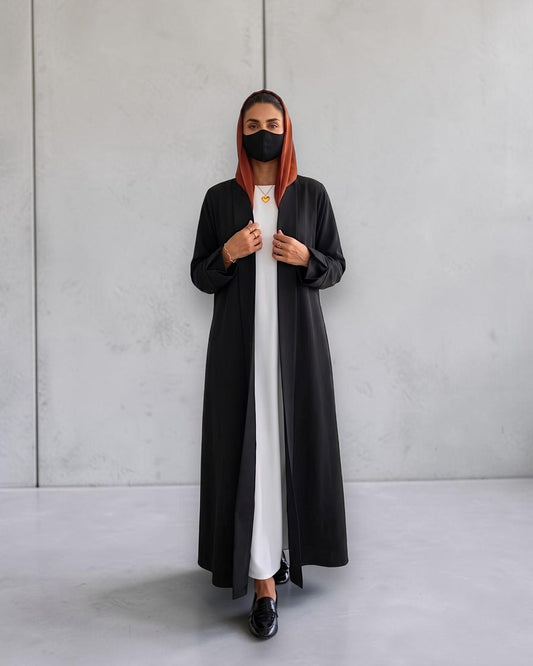 Open Abaya Shrug with Hijab & Optional Inner | Black