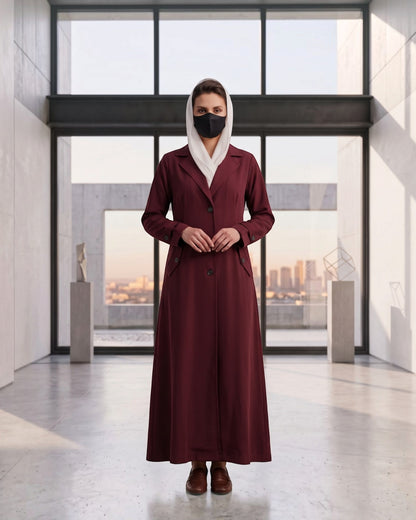 Executive Abaya Coat with Structured Shoulders (Maroon)